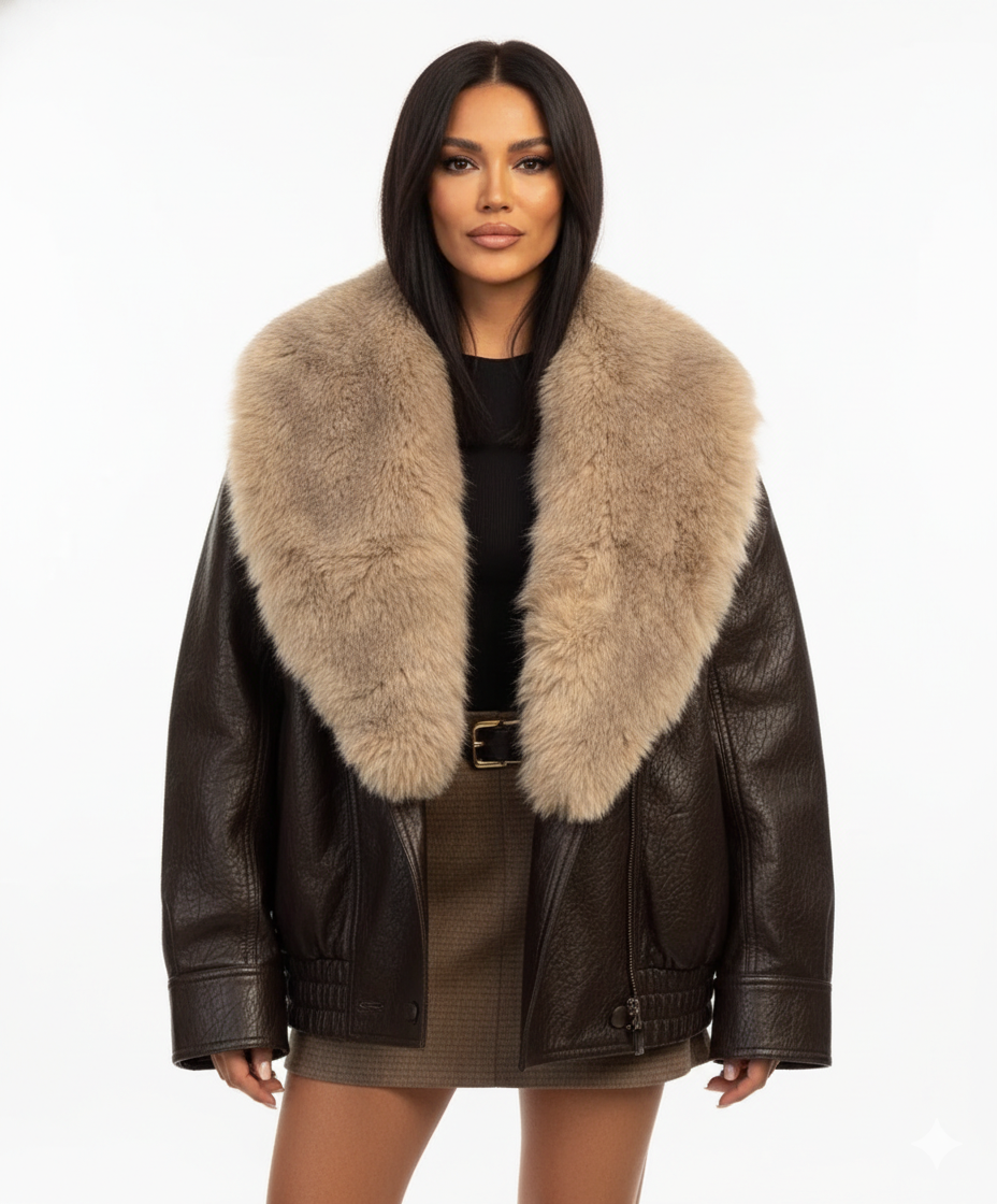 Veste en Cuir Femme Col Large – Coupe Décontractée et Style Haute Rue