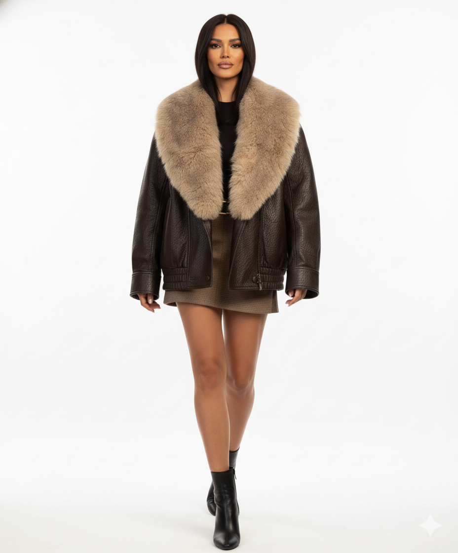 Veste en Cuir Femme Col Large – Coupe Décontractée et Style Haute Rue