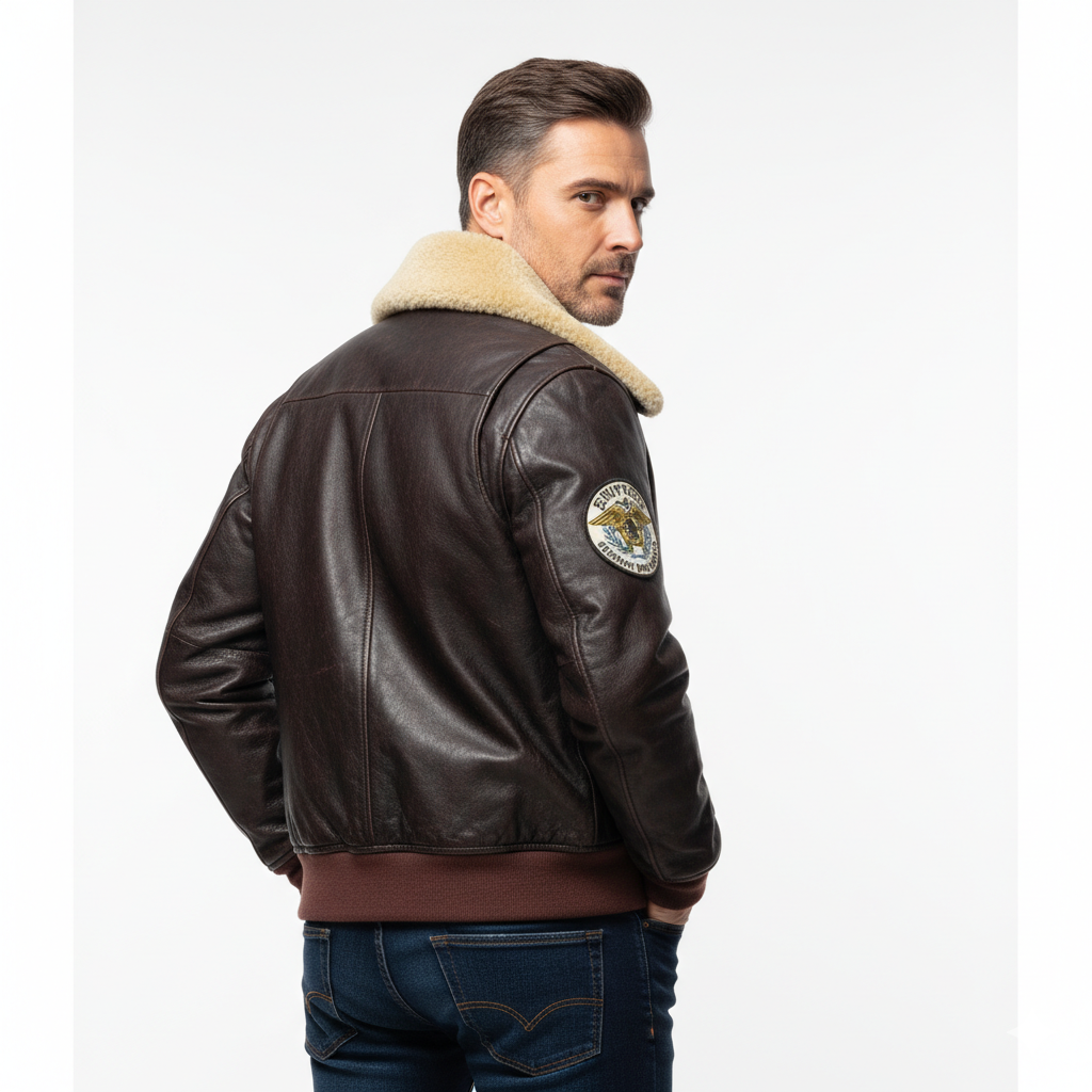 Veste en Cuir Homme Style Aviateur – Col Fourrure et Coupe Droite