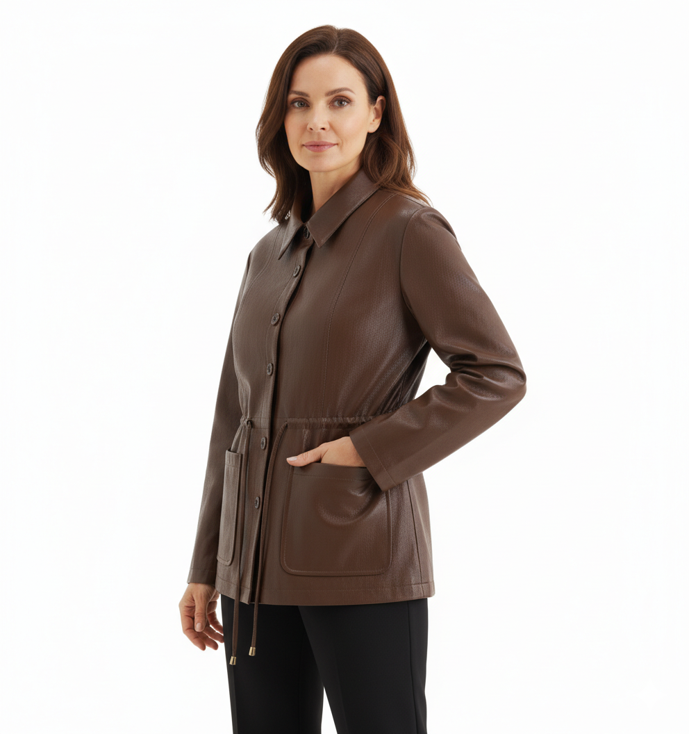 Veste en Cuir Femme Oversize à Taille Ajustable au Style Urbain