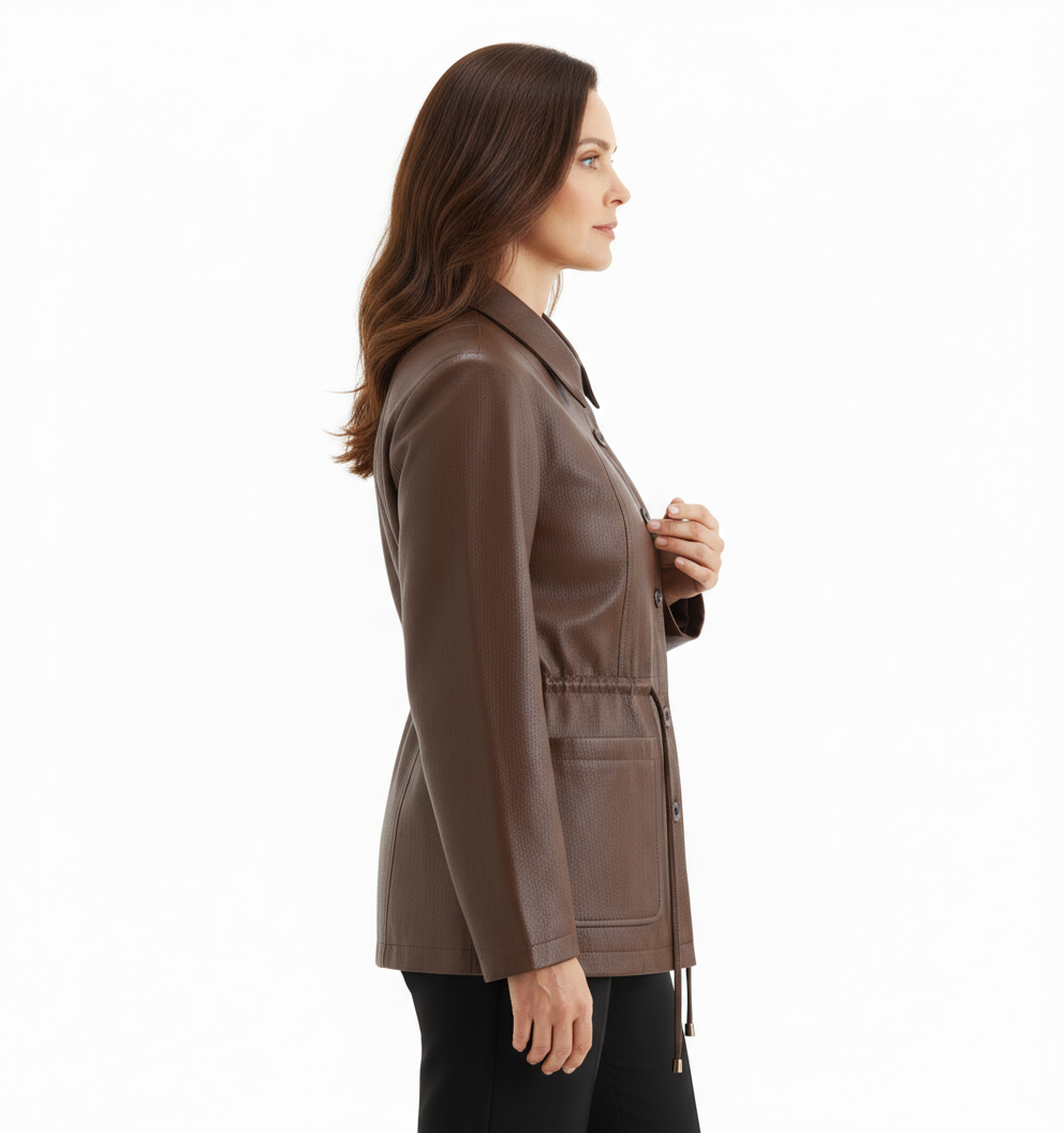 Veste en Cuir Femme Oversize à Taille Ajustable au Style Urbain