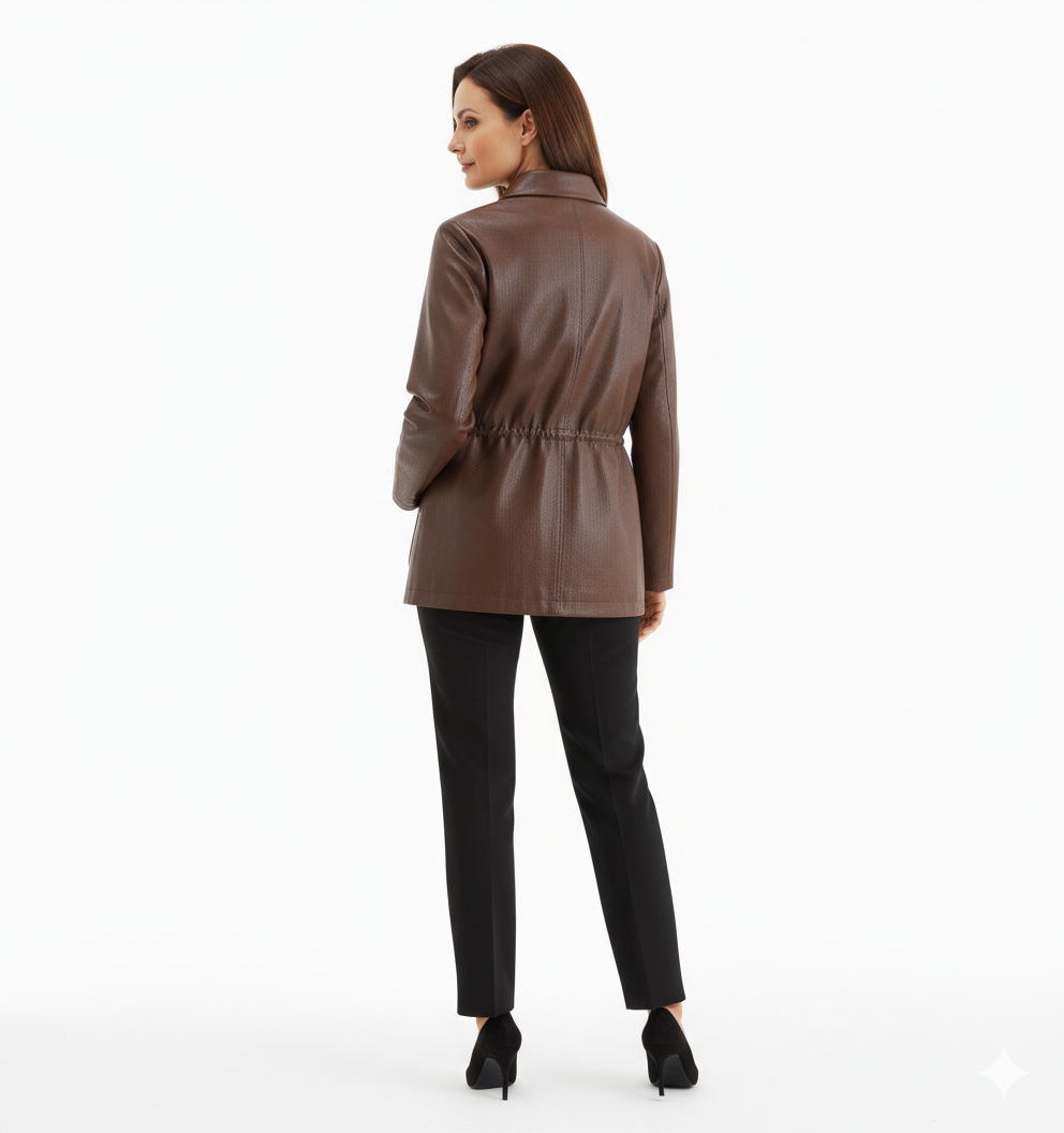 Veste en Cuir Femme Oversize à Taille Ajustable au Style Urbain