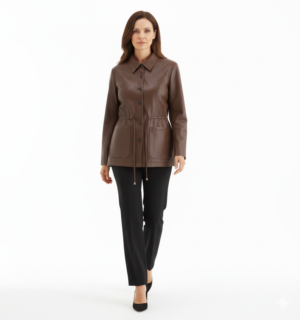 Veste en Cuir Femme Oversize à Taille Ajustable au Style Urbain