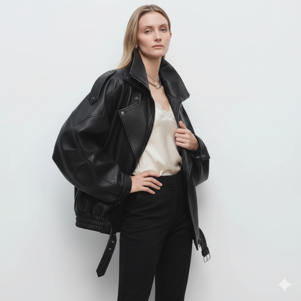 Veste en Cuir Femme Oversize – Coupe Ample et Style Urbain