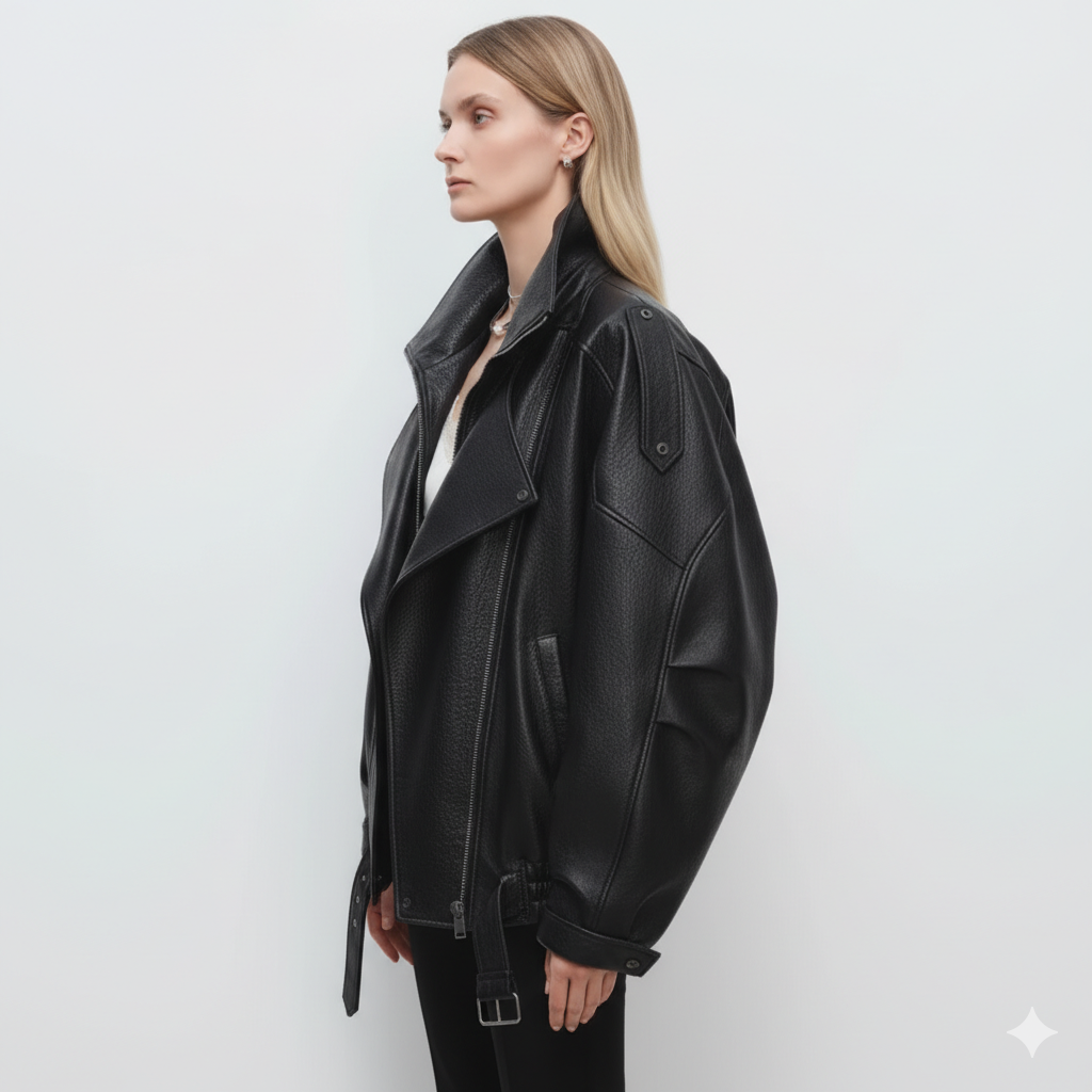 Veste en Cuir Femme Oversize – Coupe Ample et Style Urbain