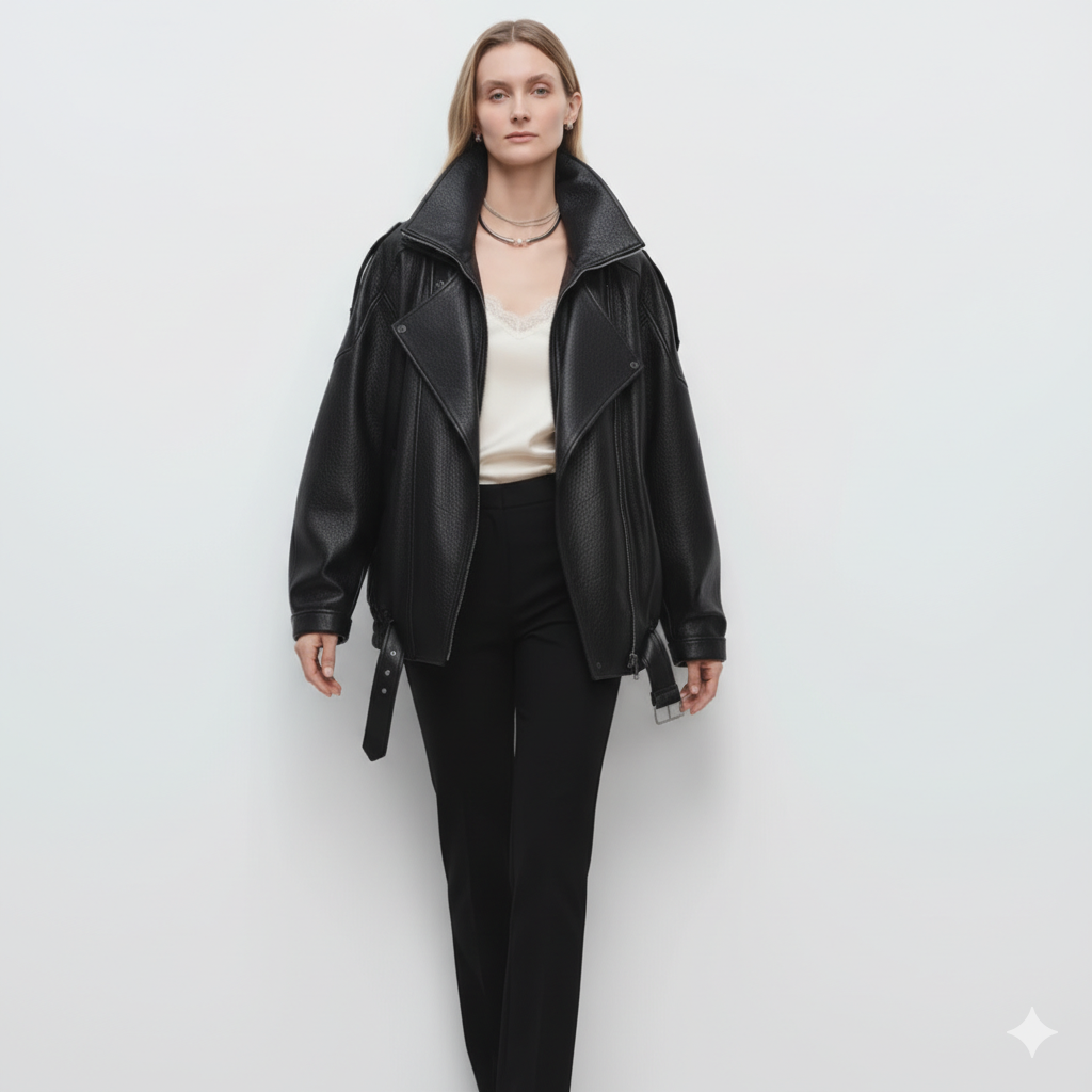 Veste en Cuir Femme Oversize – Coupe Ample et Style Urbain