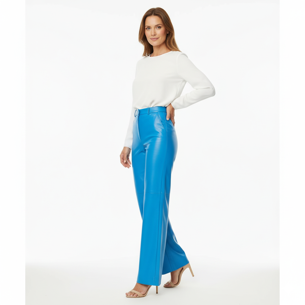 Pantalon en Cuir Femme Taille Haute – Coupe Droite et Style Contemporain