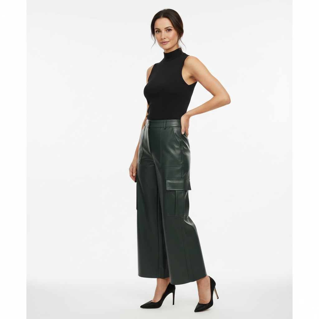 Pantalon en Cuir Femme Taille Haute – Coupe Droite et Style Urbain