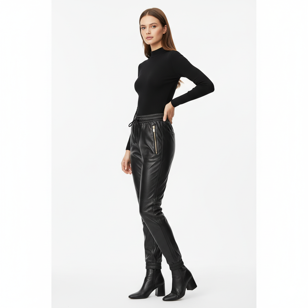 Pantalon Cuir Homme Coupe Jogging – Taille Élastique et Style Urbain