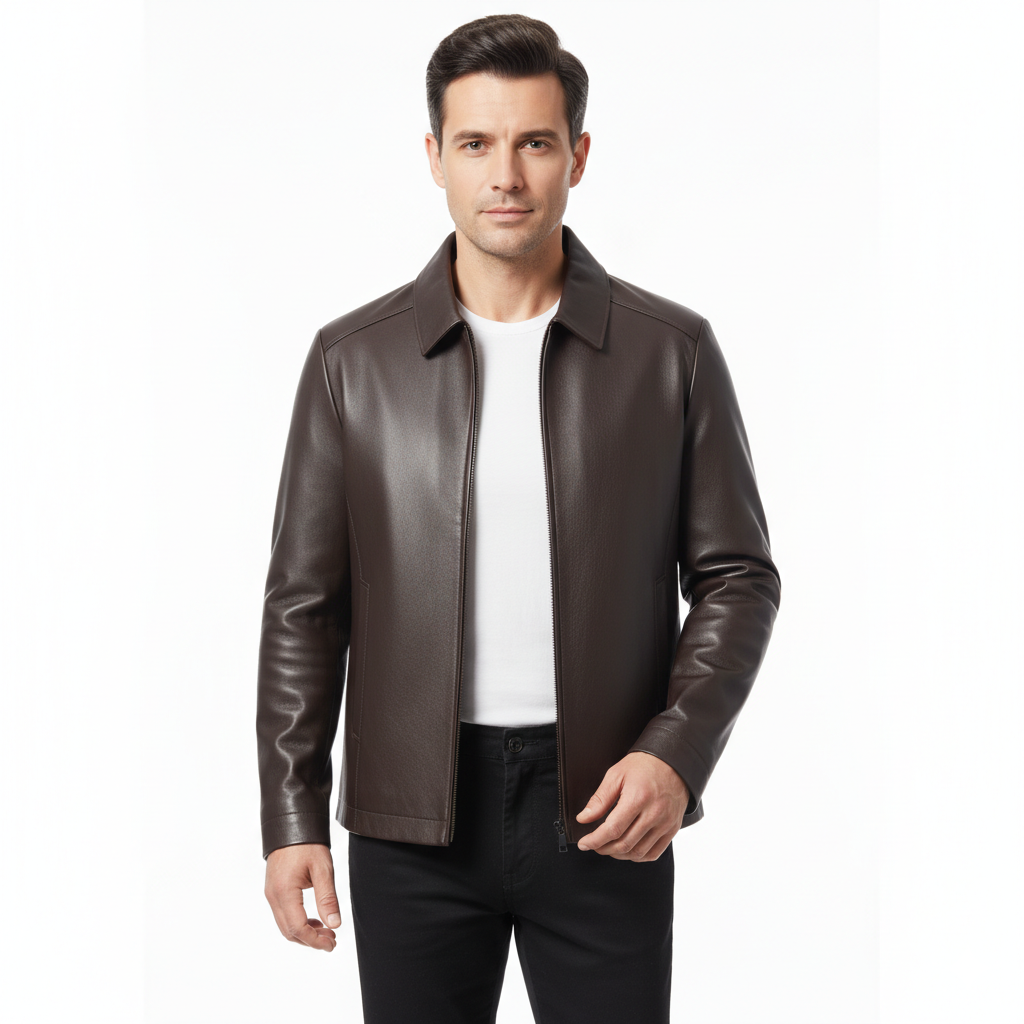 Veste en Cuir Homme Élégante – Coupe Droite et Style Décontracté