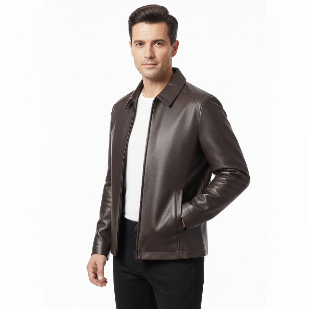 Veste en Cuir Homme Élégante – Coupe Droite et Style Décontracté