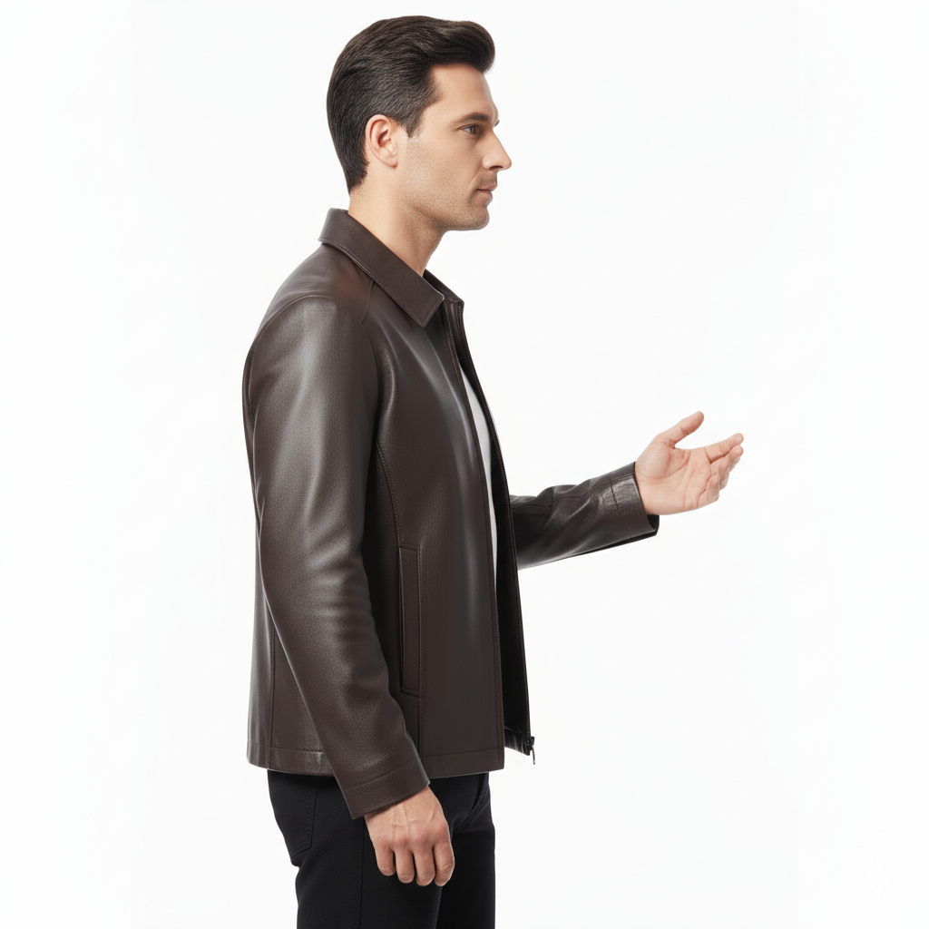 Veste en Cuir Homme Élégante – Coupe Droite et Style Décontracté
