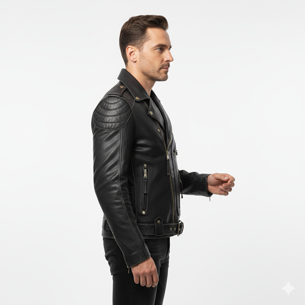 Veste en Cuir Homme Style Biker – Fermeture Zippée et Poches Multiples