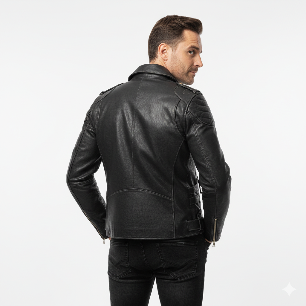 Veste en Cuir Homme Style Biker – Fermeture Zippée et Poches Multiples