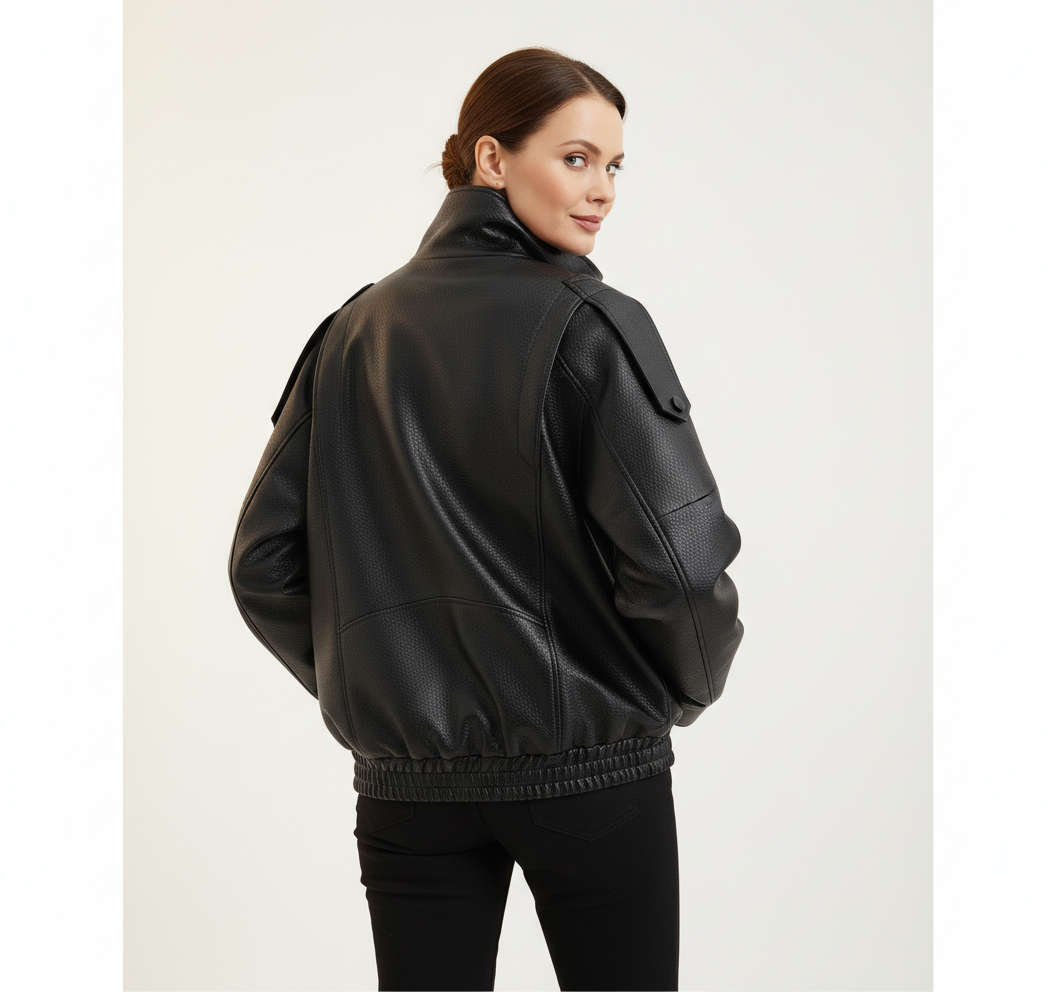 Veste en Cuir Femme Col Montant – Coupe Oversize et Style Urbain