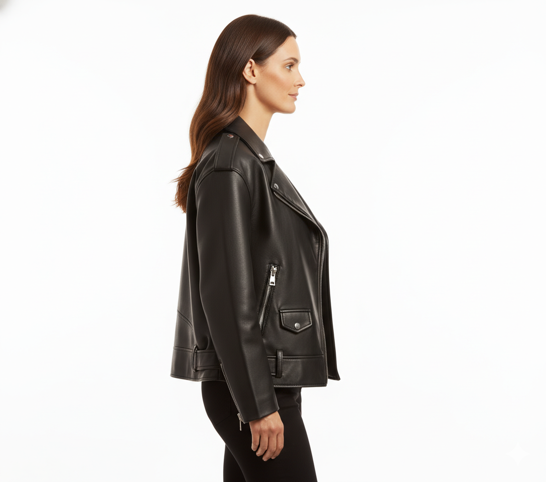 Veste en Cuir Femme Style Biker – Coupe Ample avec Ceinture