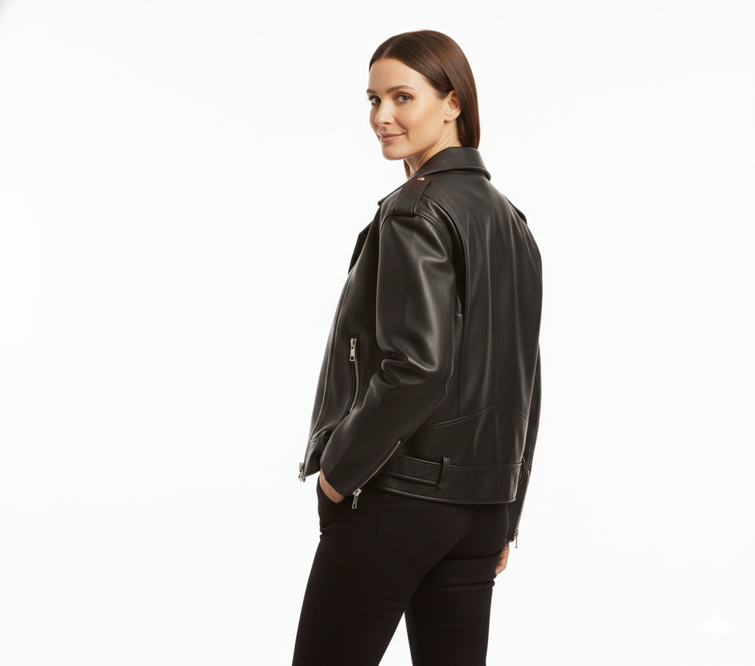 Veste en Cuir Femme Style Biker – Coupe Ample avec Ceinture