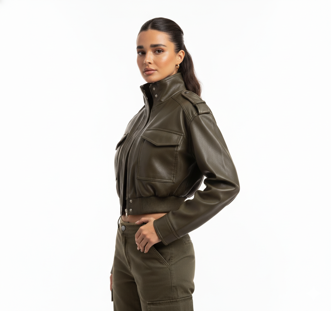 Veste en Cuir Femme Style Bomber – Coupe Courte et Look Urbain