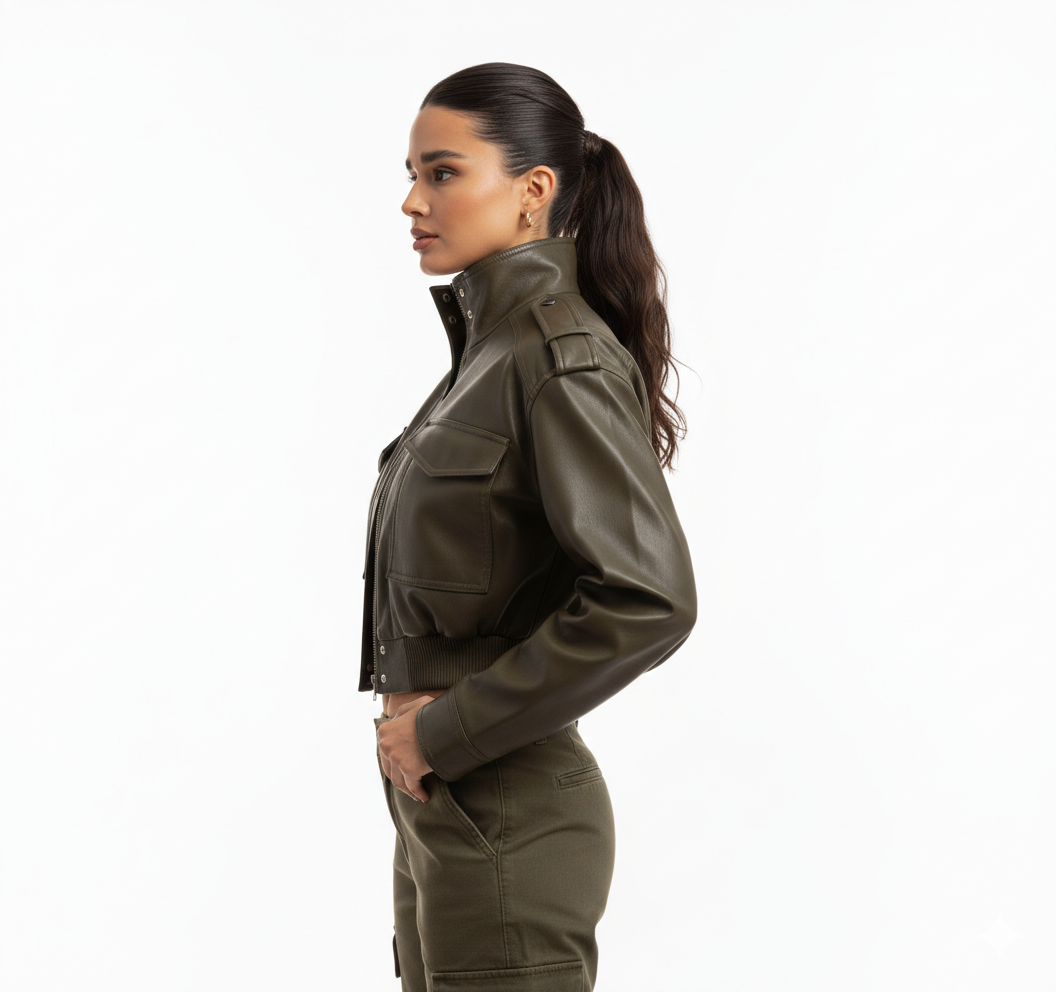 Veste en Cuir Femme Style Bomber – Coupe Courte et Look Urbain