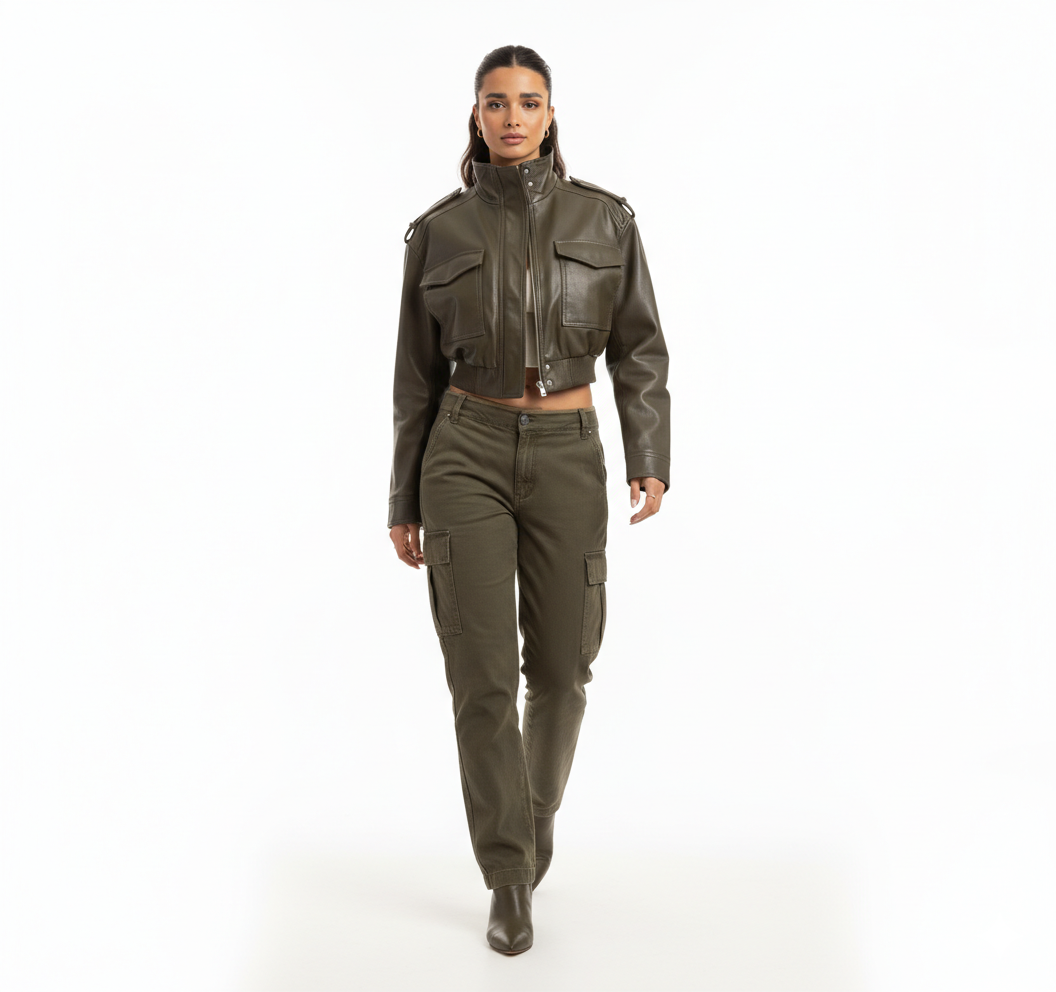 Veste en Cuir Femme Style Bomber – Coupe Courte et Look Urbain