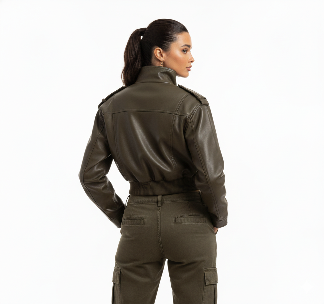 Veste en Cuir Femme Style Bomber – Coupe Courte et Look Urbain