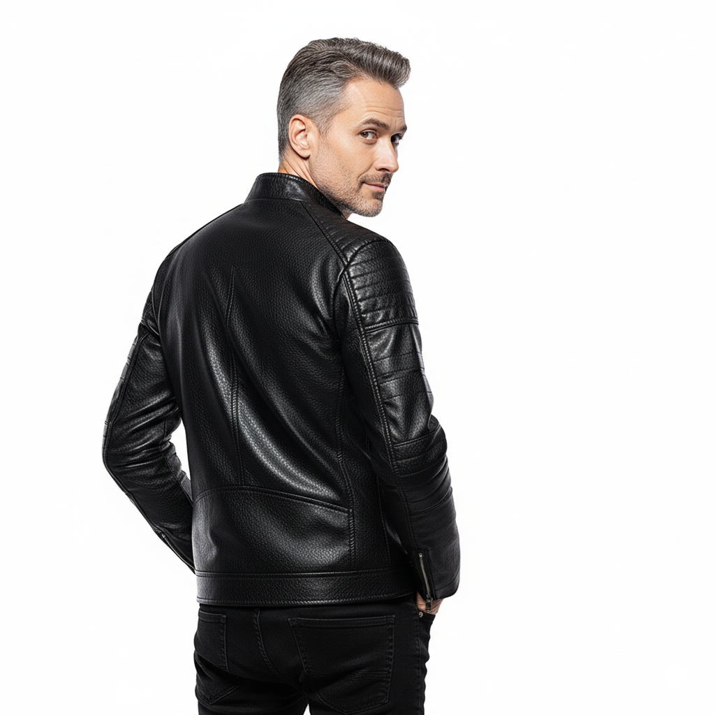 Veste en Cuir Homme Style Biker – Coupe Ajustée et Col Montant