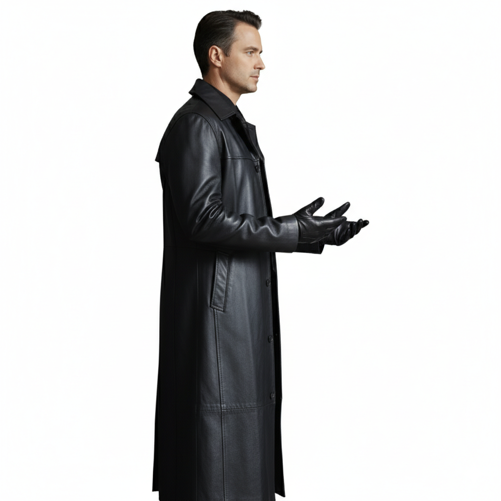 Veste en Cuir Homme Longue – Style Trench Urbain et Coupe Droite