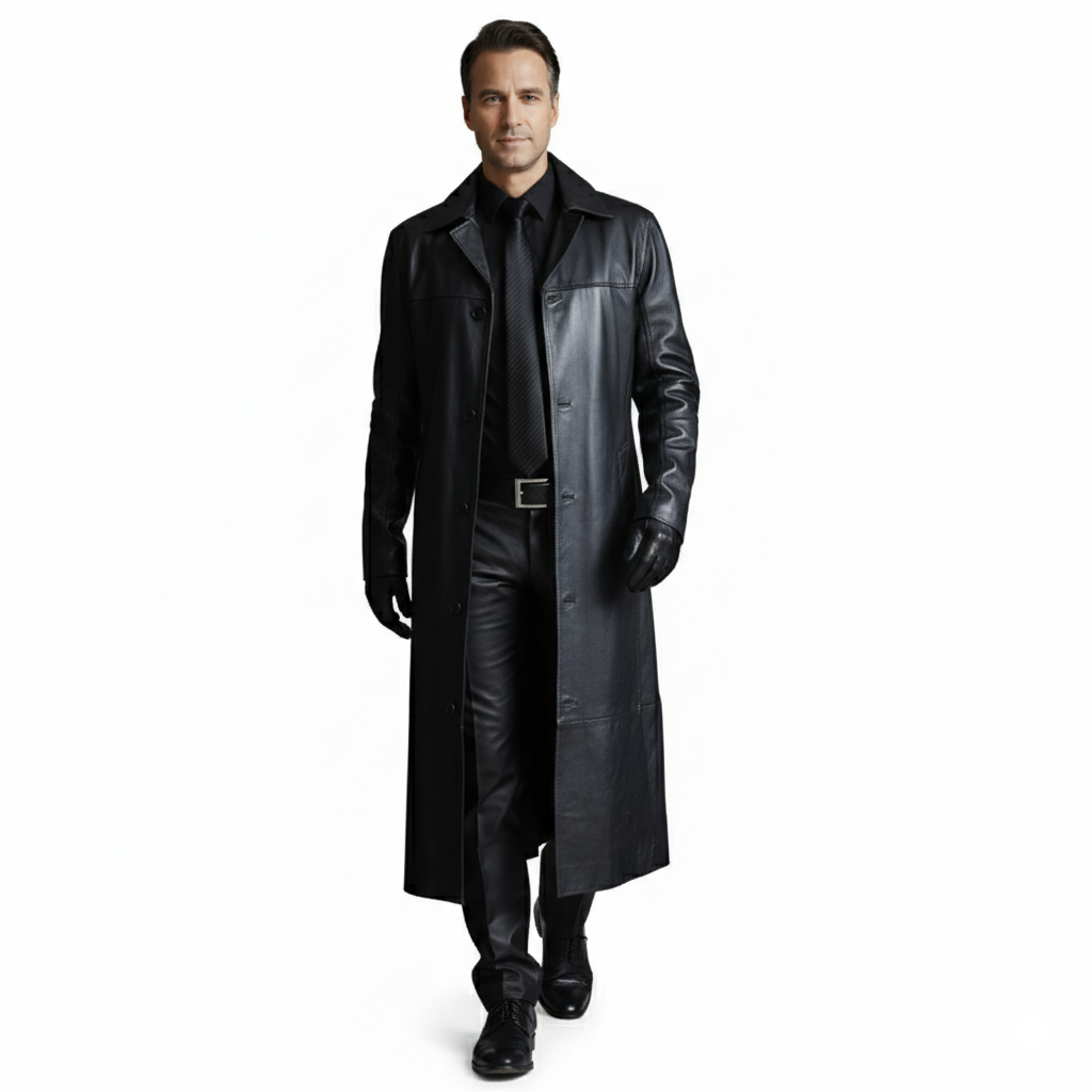 Veste en Cuir Homme Longue – Style Trench Urbain et Coupe Droite