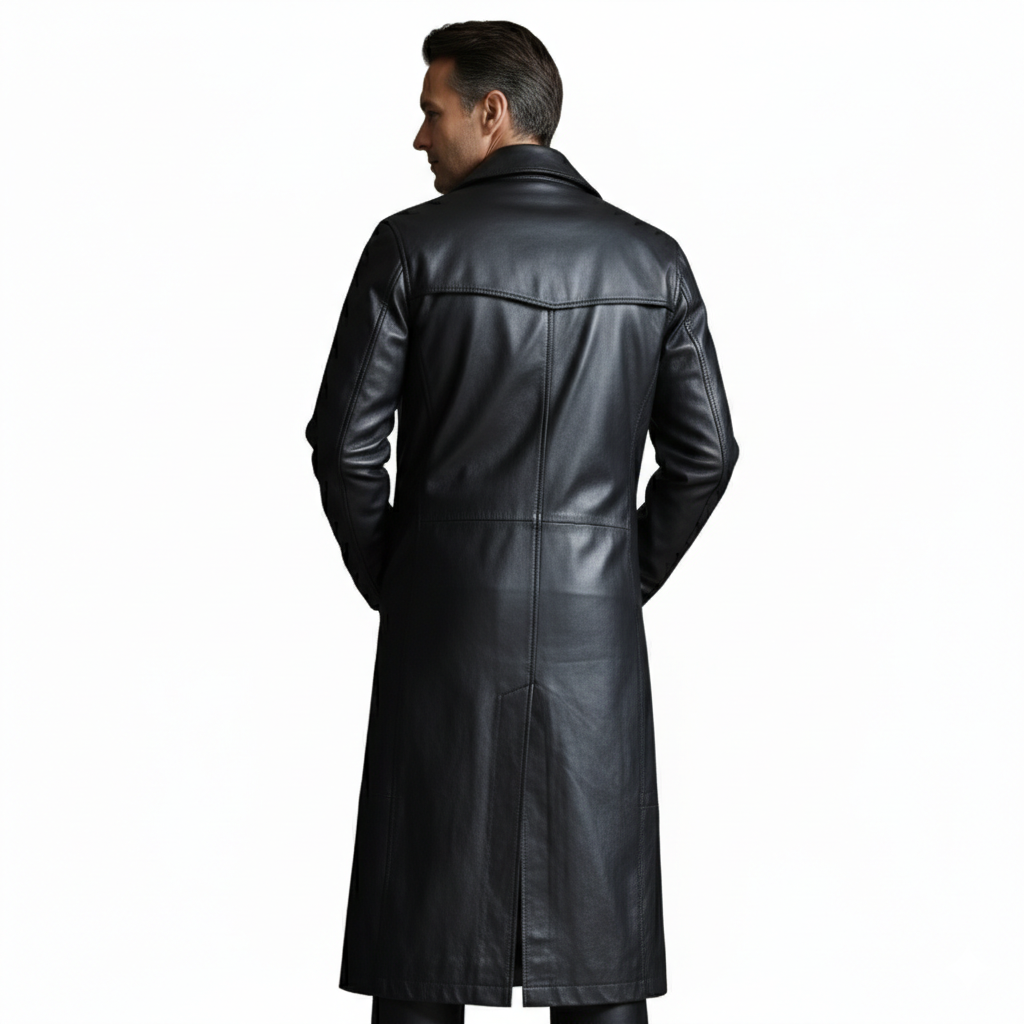 Veste en Cuir Homme Longue – Style Trench Urbain et Coupe Droite