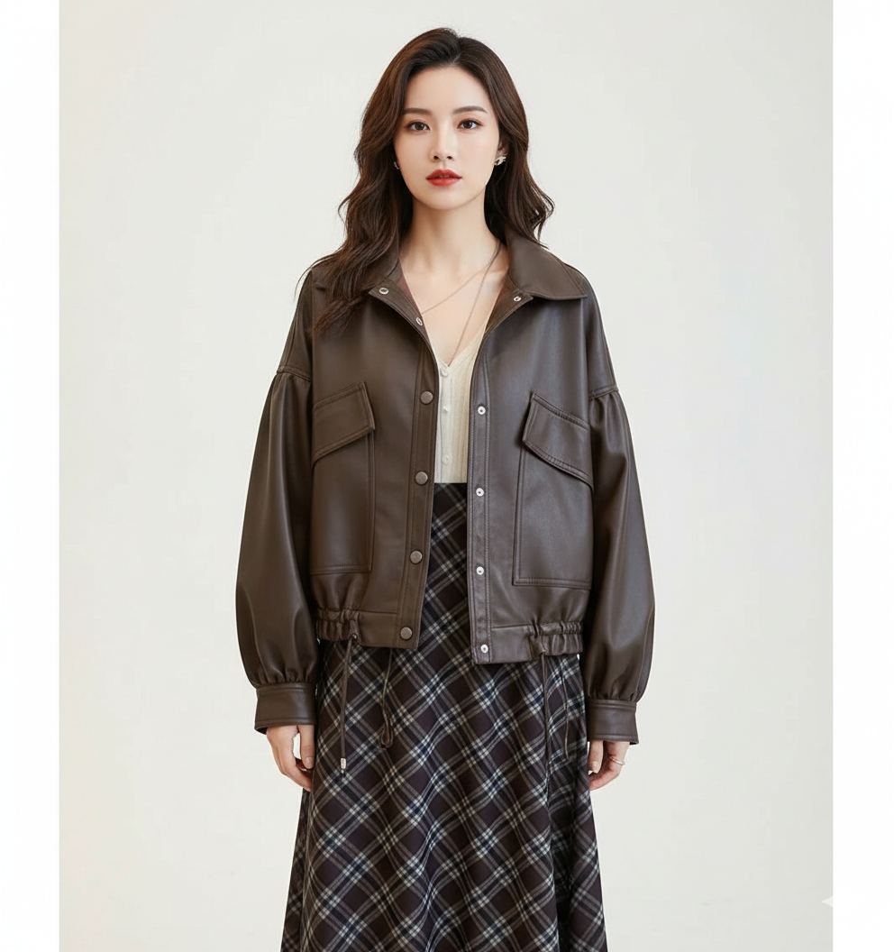 Veste en Cuir Femme Coupe Oversize – Style Streetwear Décontracté