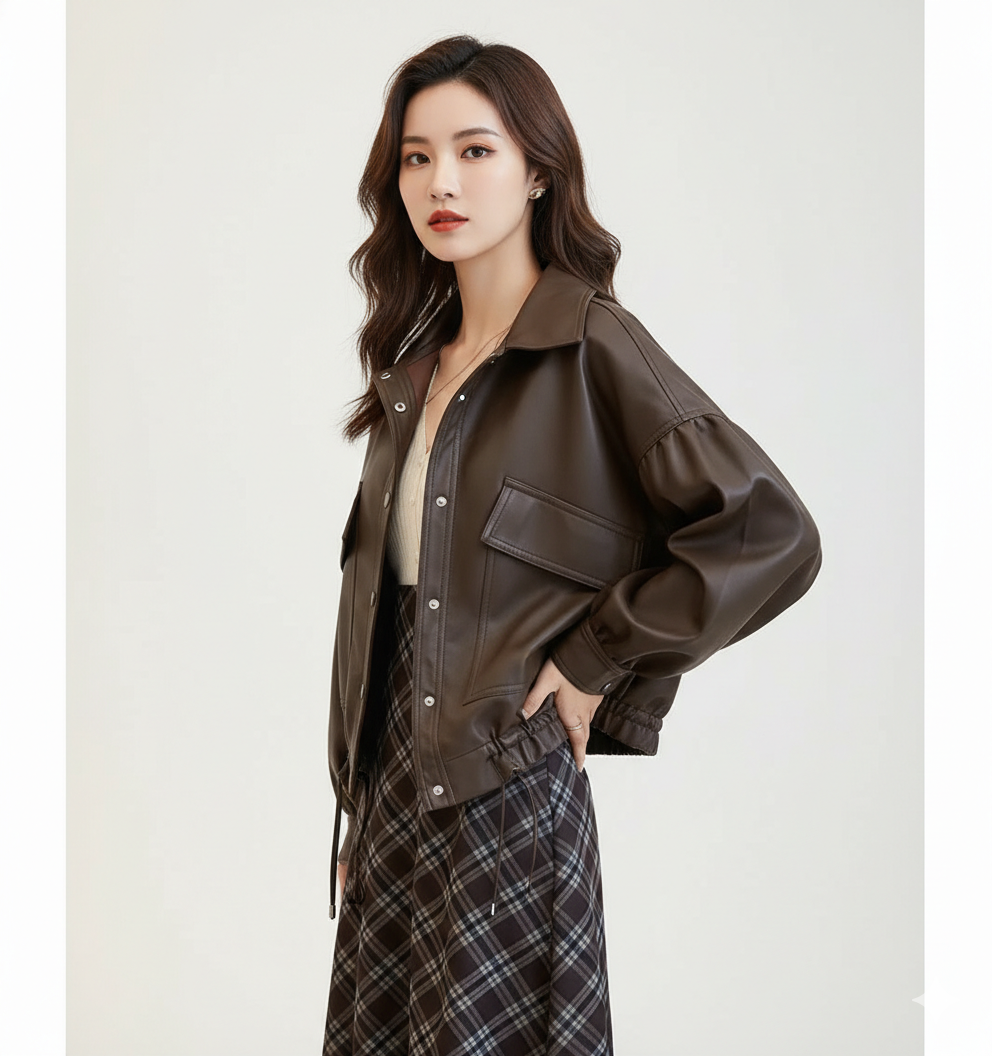 Veste en Cuir Femme Coupe Oversize – Style Streetwear Décontracté