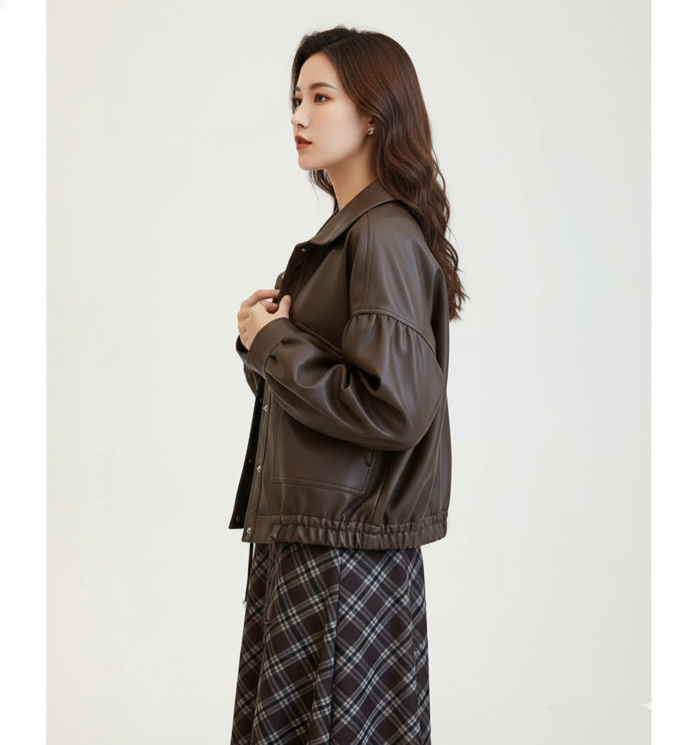 Veste en Cuir Femme Coupe Oversize – Style Streetwear Décontracté