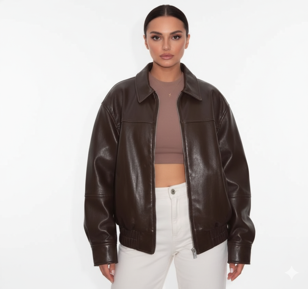 Veste en Cuir Femme Coupe Ample – Style Vintage Urbain