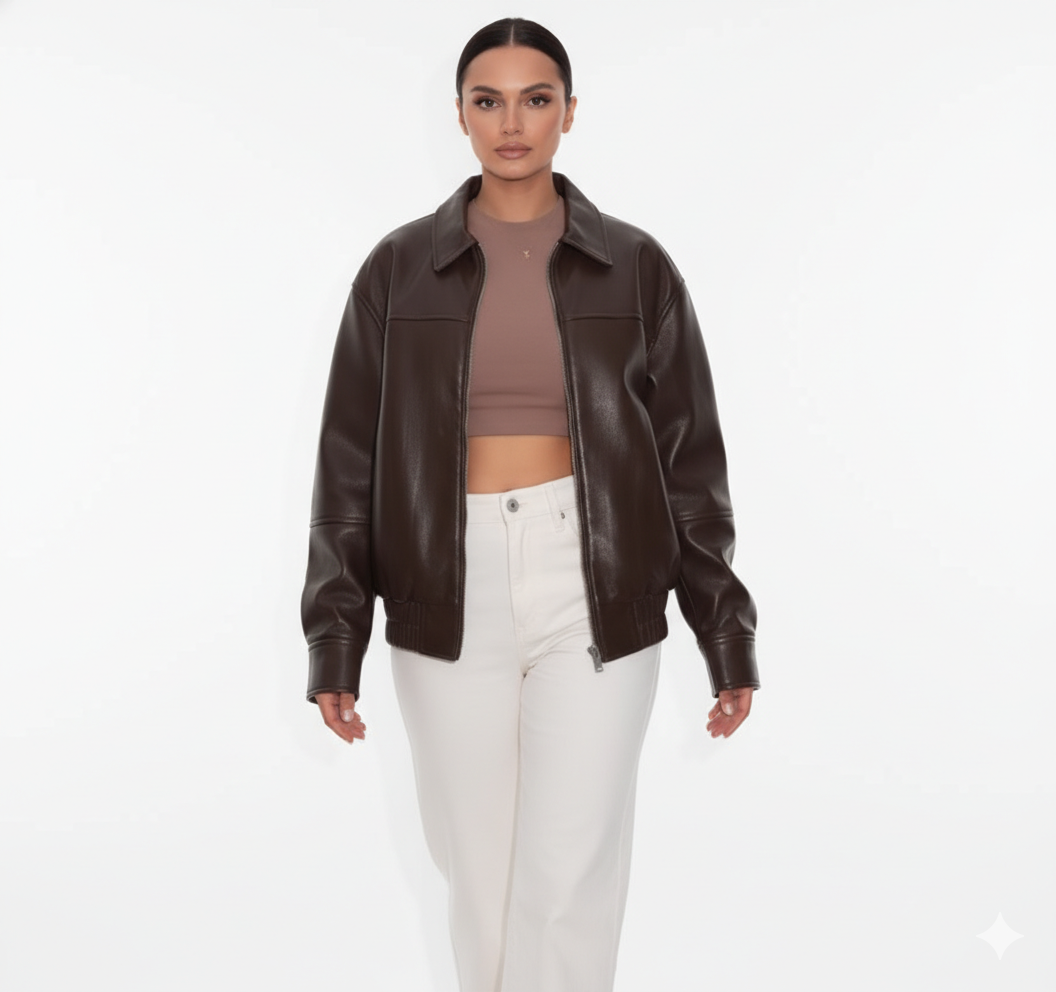 Veste en Cuir Femme Coupe Ample – Style Vintage Urbain