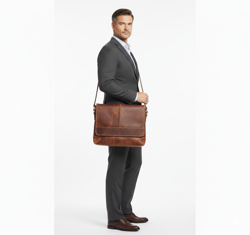 Sac en Cuir Homme Style Rétro – Bandoulière Format A4