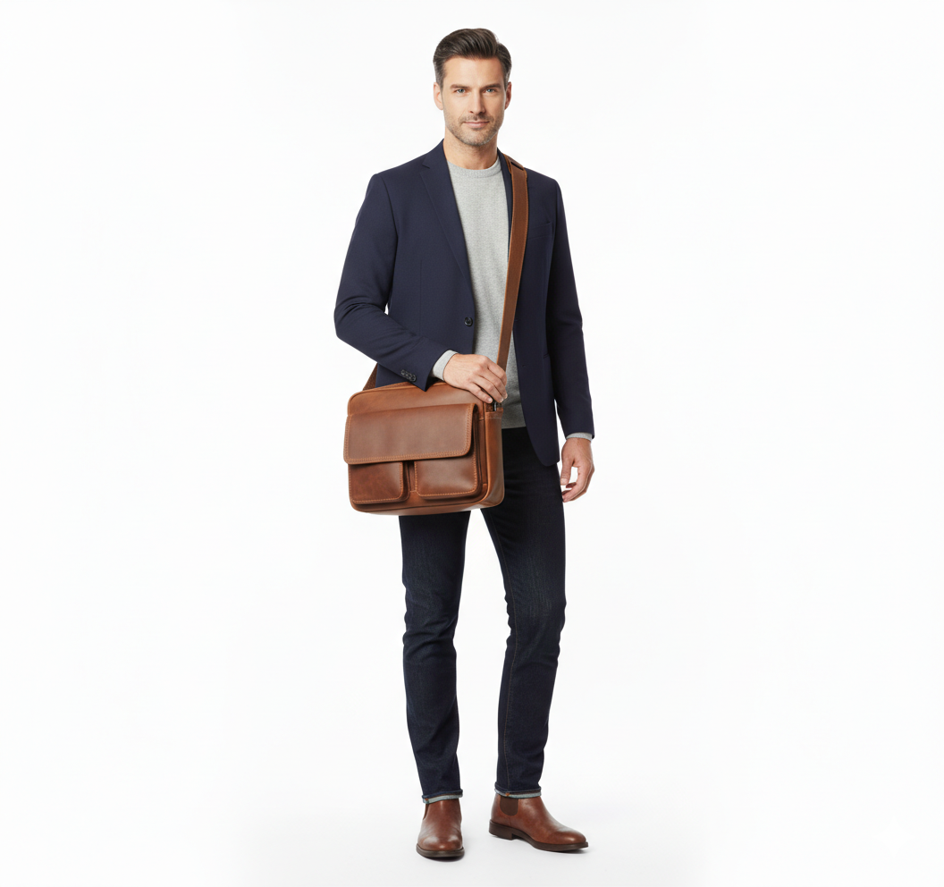 Sac en Cuir Homme Rétro – Bandoulière Horizontale Structurée