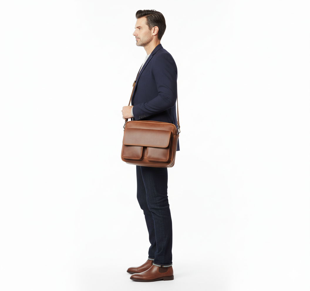 Sac en Cuir Homme Rétro – Bandoulière Horizontale Structurée