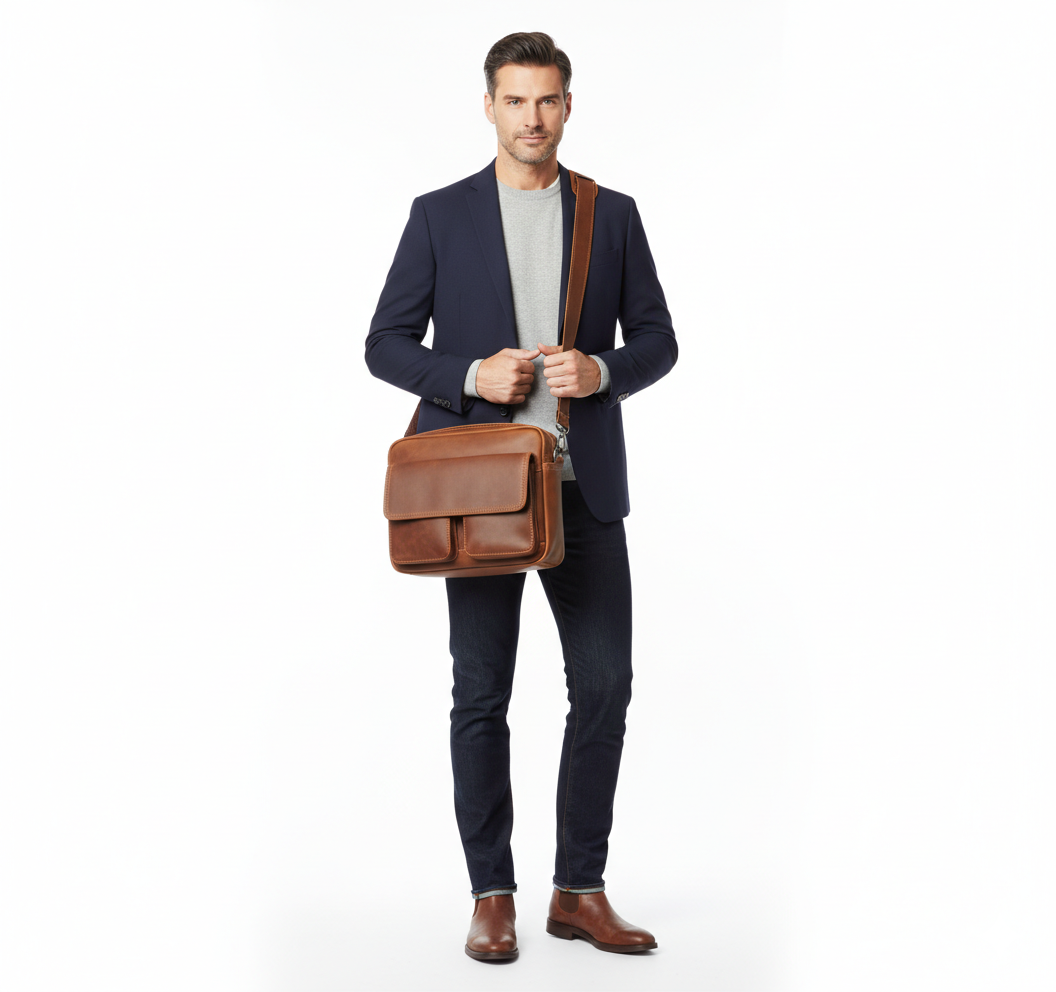 Sac en Cuir Homme Rétro – Bandoulière Horizontale Structurée