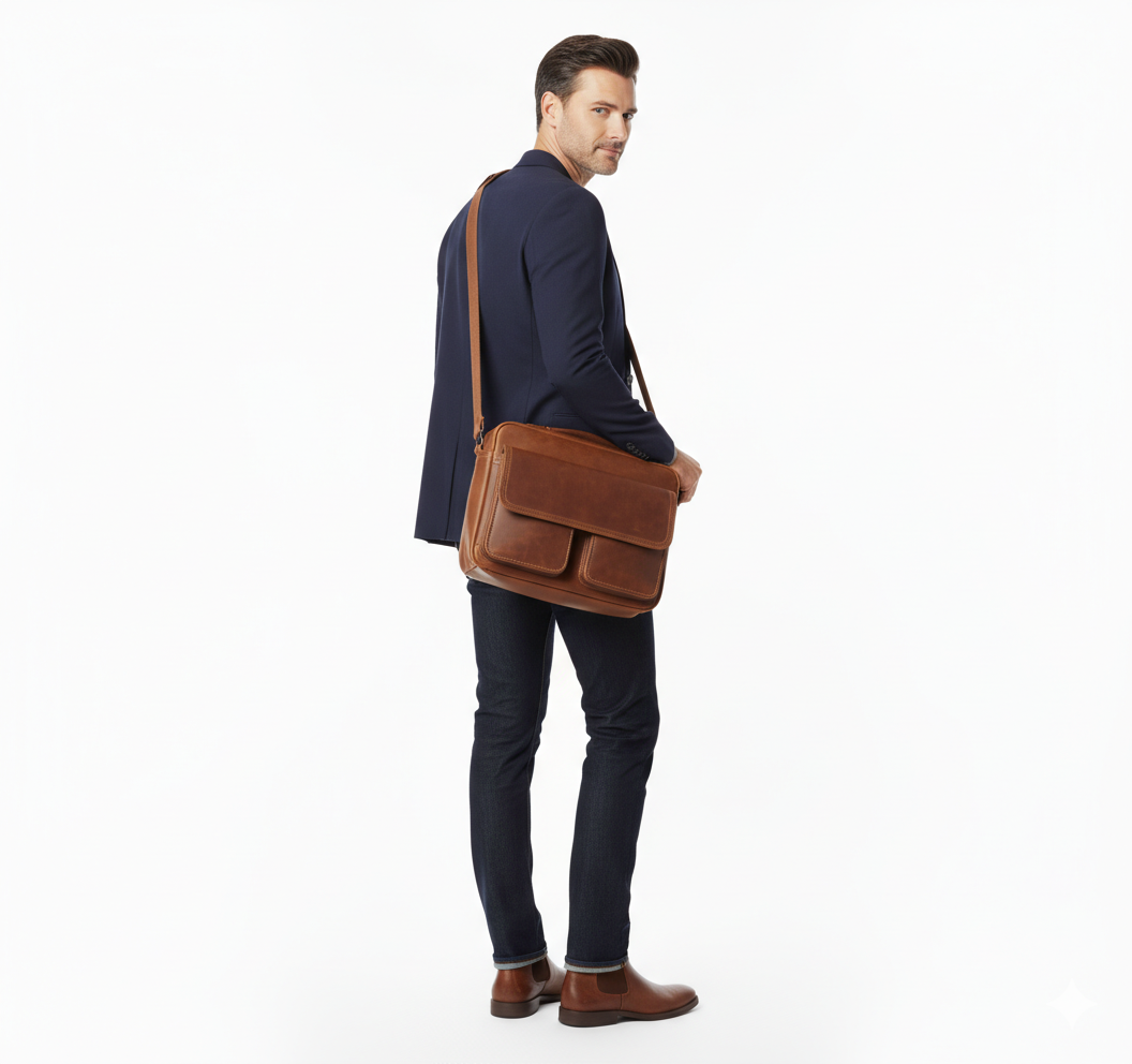 Sac en Cuir Homme Rétro – Bandoulière Horizontale Structurée