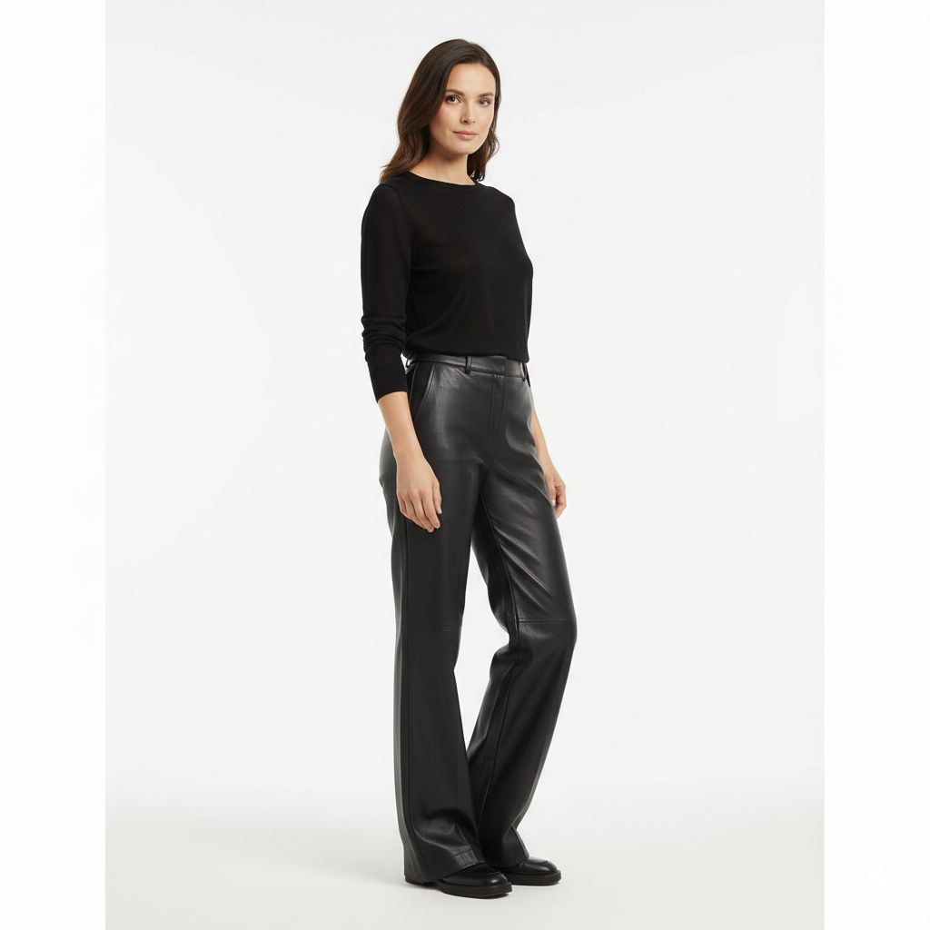 Pantalon en Cuir Femme Coupe Large – Style Minimal et Urbain