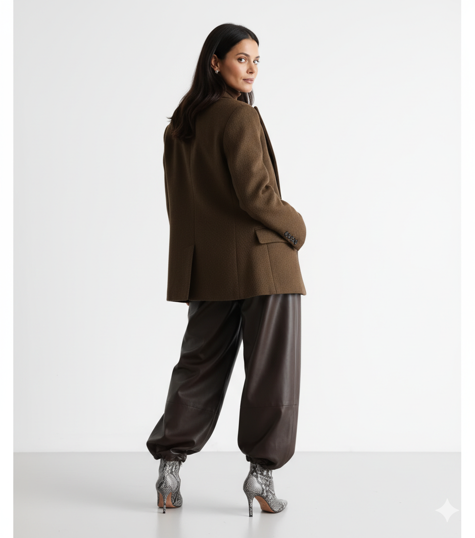 Pantalon en Cuir Femme Coupe Ample – Taille Élastique et Style Urbain