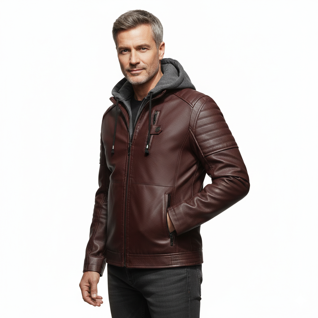 Veste en Cuir Homme à Capuche – Doublure Polaire, Coupe Slim