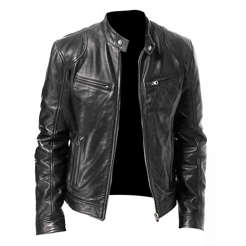 Veste en Cuir Homme Style Moto – Coupe Ajustée et Col Officier
