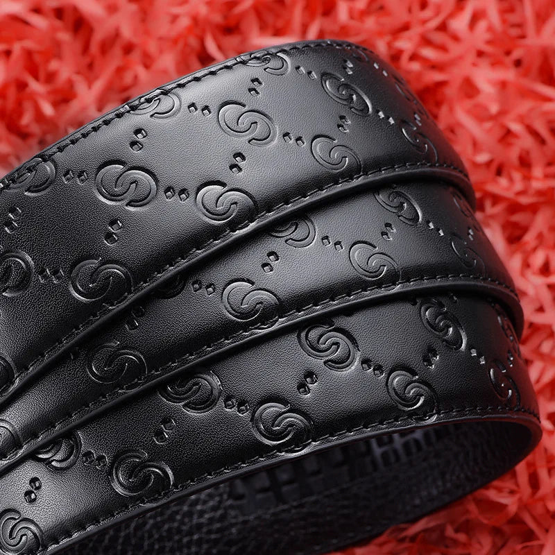 Ceinture en Cuir Homme à Boucle Automatique – Détail Graphique et Style Moderne