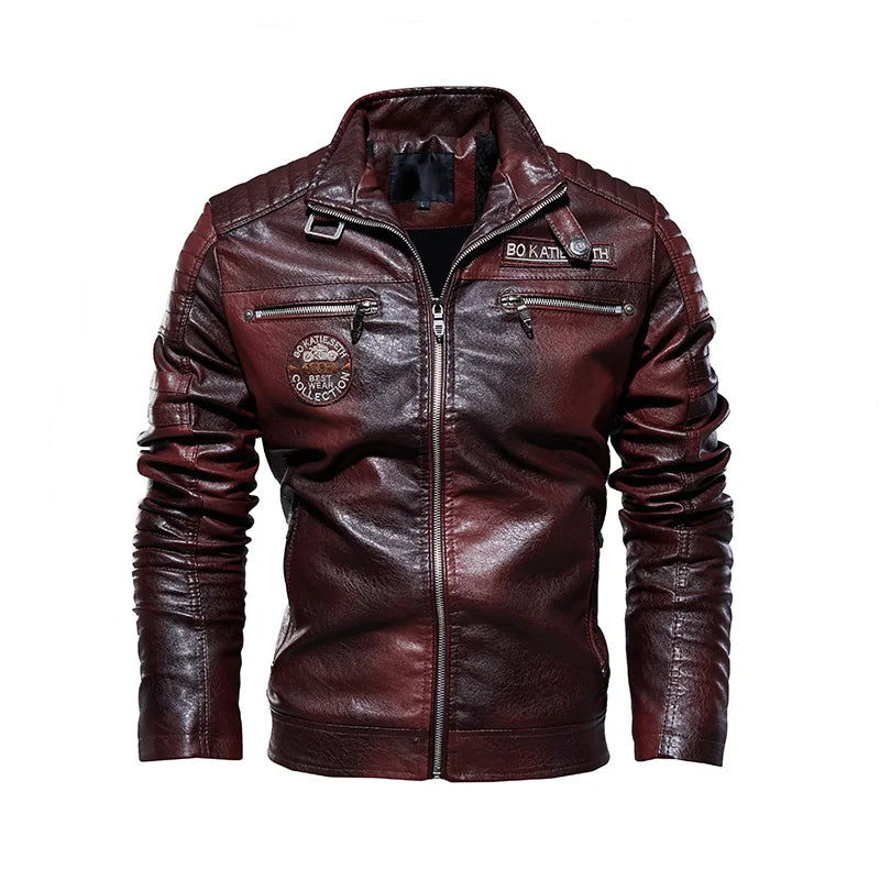 Veste en Cuir Homme Style Biker – Coupe Ajustée et Col Montant