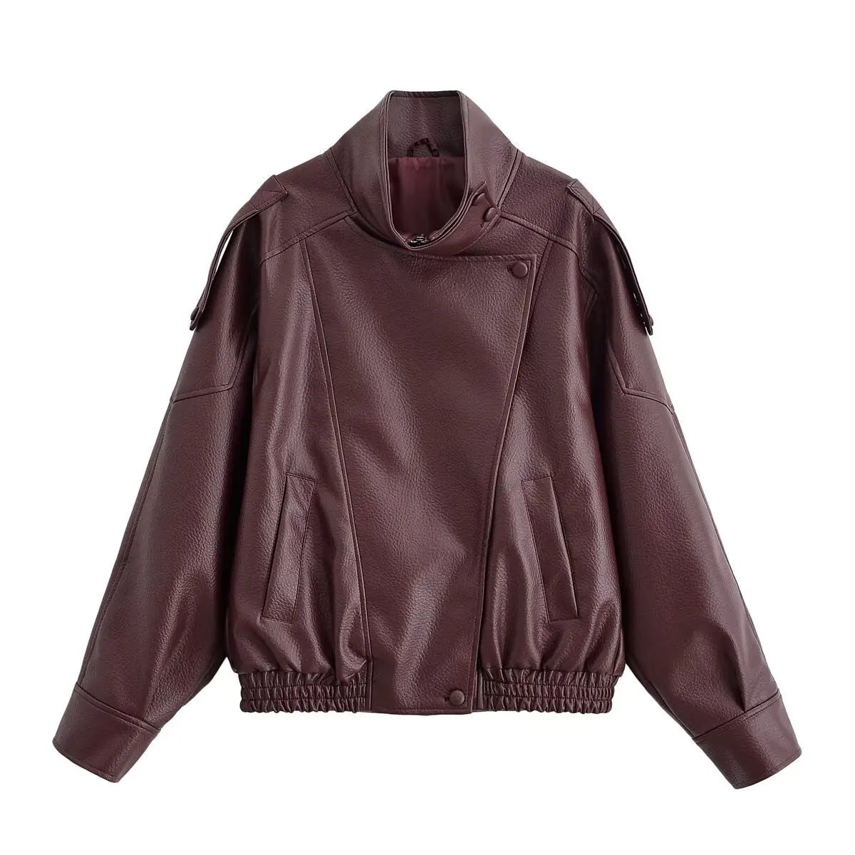 Veste en Cuir Femme Col Montant – Coupe Oversize et Style Urbain