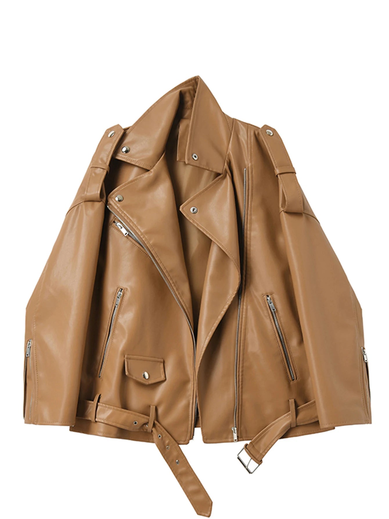 Veste en Cuir Femme Style Biker – Coupe Ample avec Ceinture