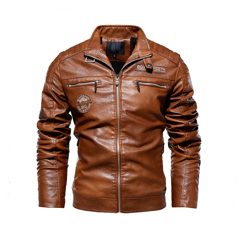Veste en Cuir Homme Style Biker – Coupe Ajustée et Col Montant
