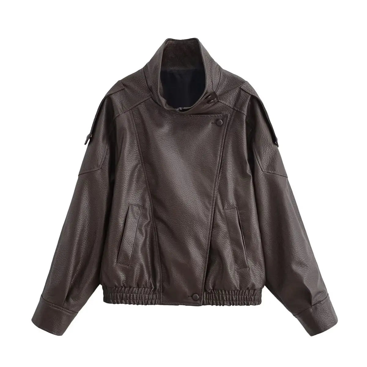 Veste en Cuir Femme Col Montant – Coupe Oversize et Style Urbain