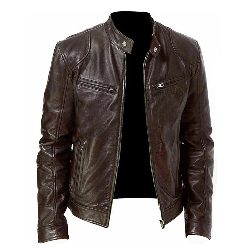 Veste en Cuir Homme Style Moto – Coupe Ajustée et Col Officier